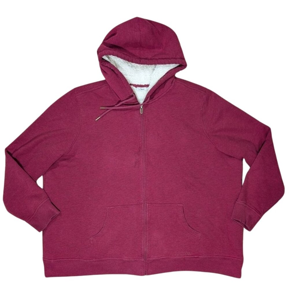 L.L. Bean Women’s 3X Plus Sherpa Lined Full Zip Hoodie Maroon Berry